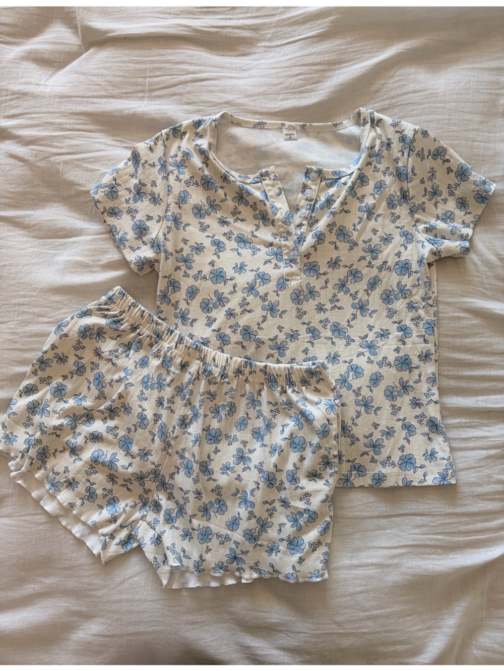 Blue Floral Ribbed Pajama Lounge Set | Size M